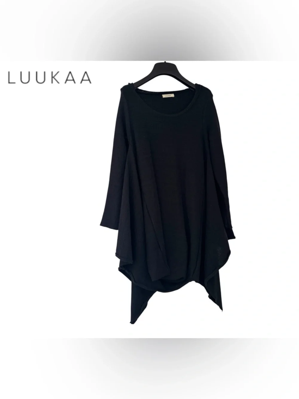 LUUKAA Long-sleeve Asymmetric Hem Black Knit Top - Picture 2 of 5